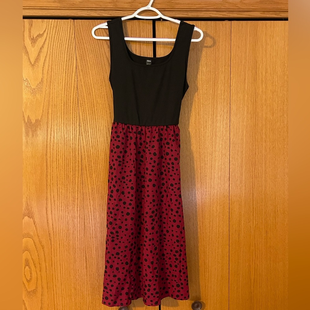 Dot Print Two Tone Belted Dress